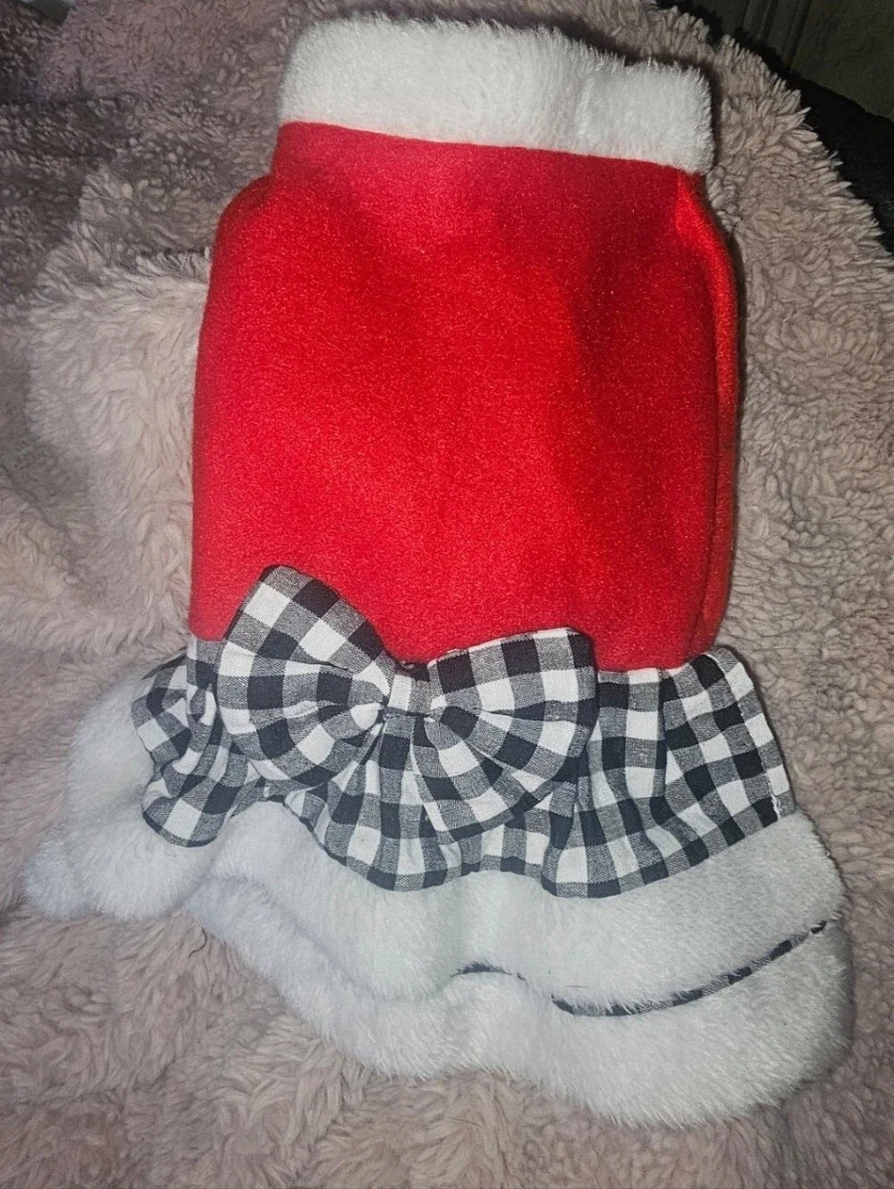 Source Unknown Red and White Dog Dress with Black Plaid Bow
